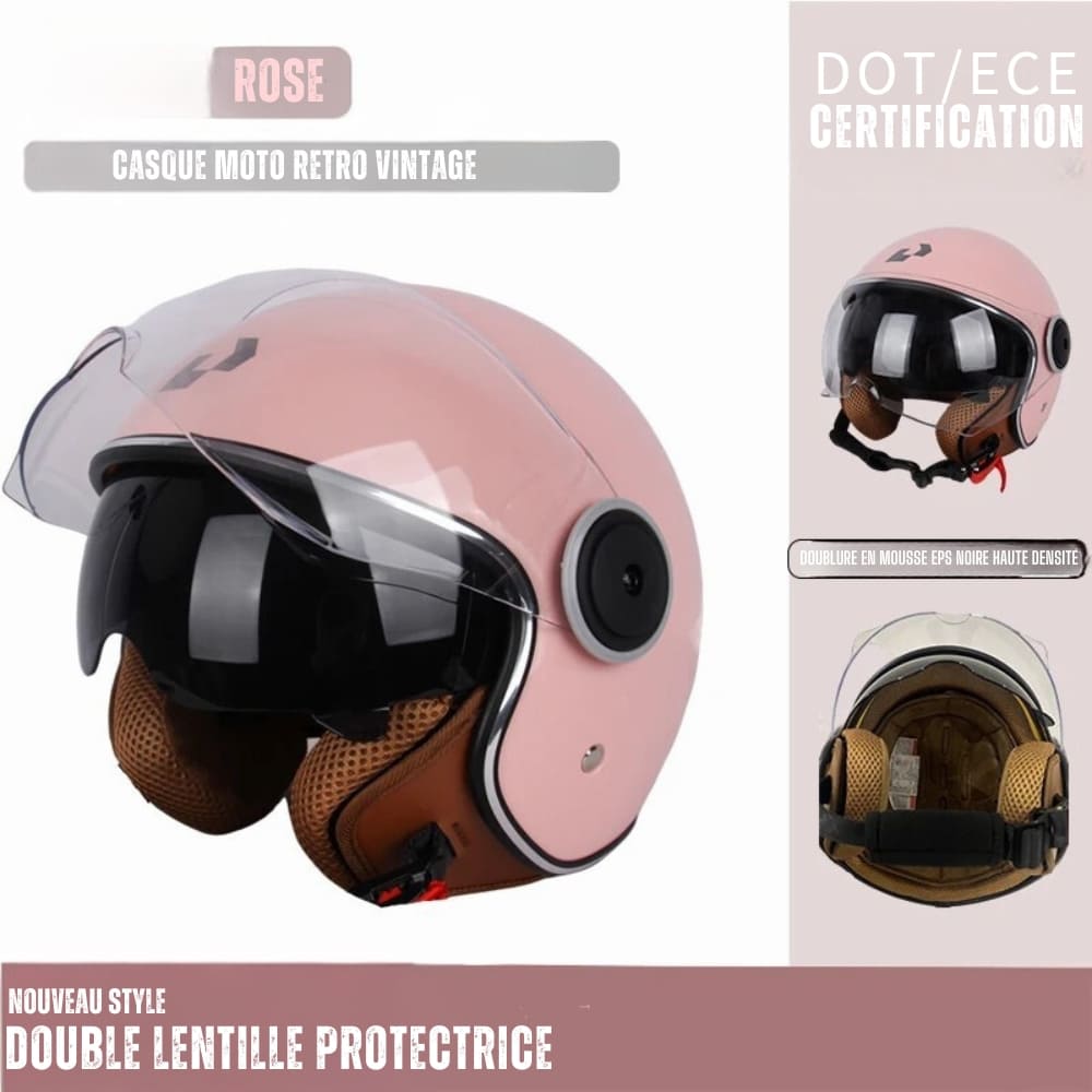 Casque Moto Retro Vintage Blanc | Double Visière