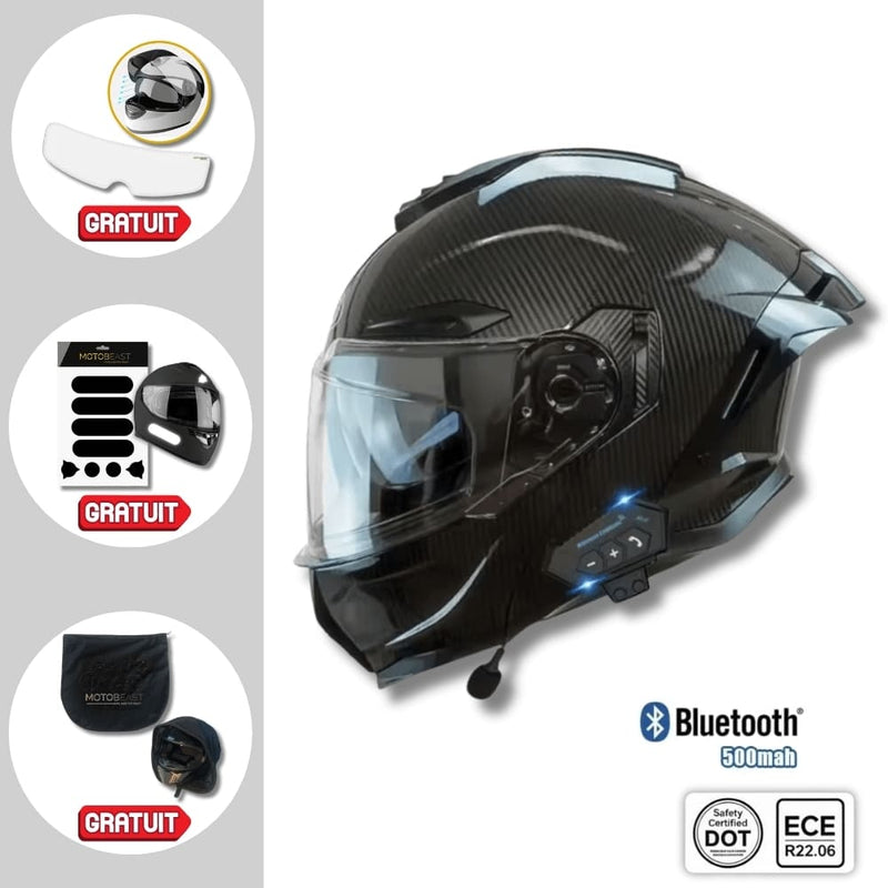 Casque moto Bluetooth intelligent avec protection auditive | Carbon Black