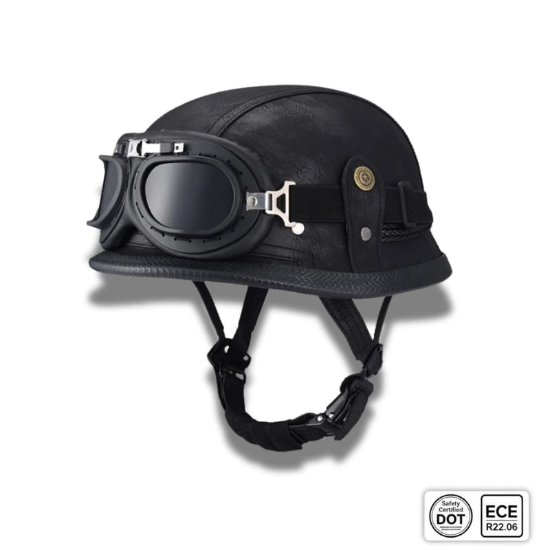 Casque moto Vintage "Cruiser Cuir" avec Lunette