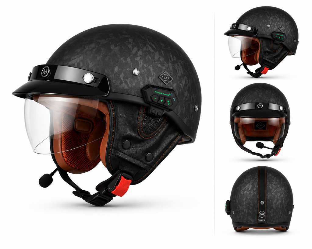 Casque Moto Noir Carbone Bluetooth | Intercom Integre Protection
