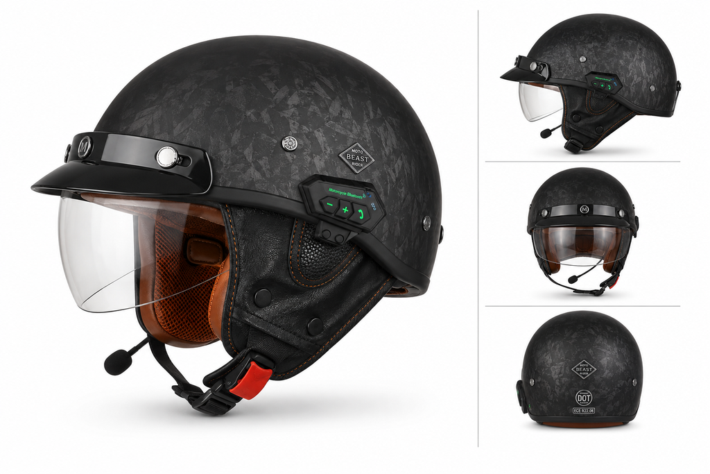 Casque Moto Noir Carbone Bluetooth | Intercom Integre Protection