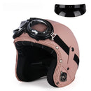 Casque Jet | Retro Vintage | casque moto Cuir Synthétique avec Lunette