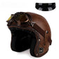 Casque Jet | Retro Vintage | casque moto Cuir Synthétique avec Lunette