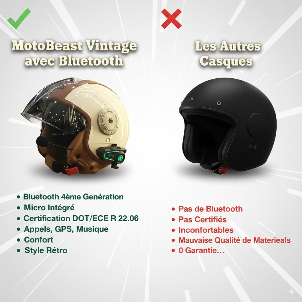 Casque Moto Retro Vintage Bluetooth Integrer | Intercom 4eme Generation