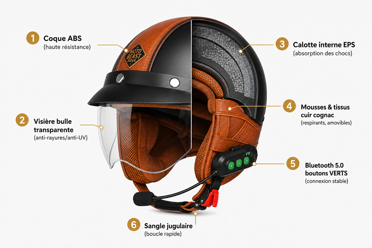 Casque Moto Vintage avec Lunette | Retro Jet | Livraison Gratuite