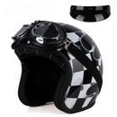 Casque Jet | Retro Vintage | casque moto Cuir Synthétique avec Lunette