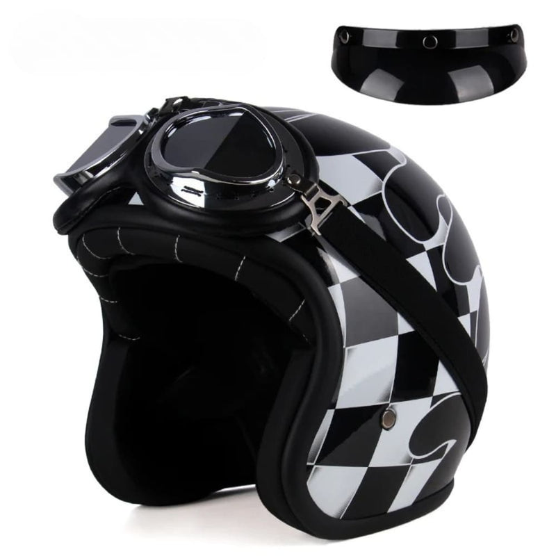 Casque Jet | Retro Vintage | casque moto Cuir Synthétique avec Lunette