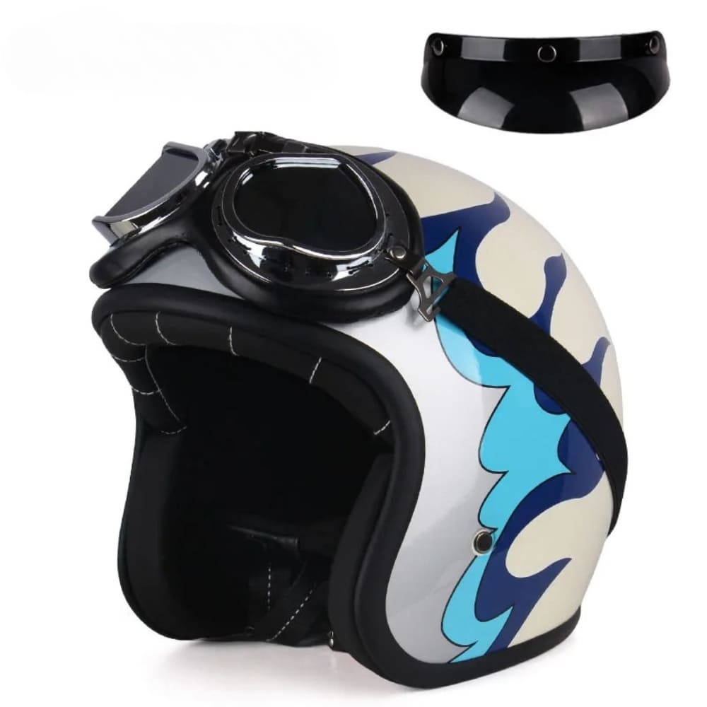 Casque Jet | Retro Vintage | casque moto Cuir Synthétique avec Lunette