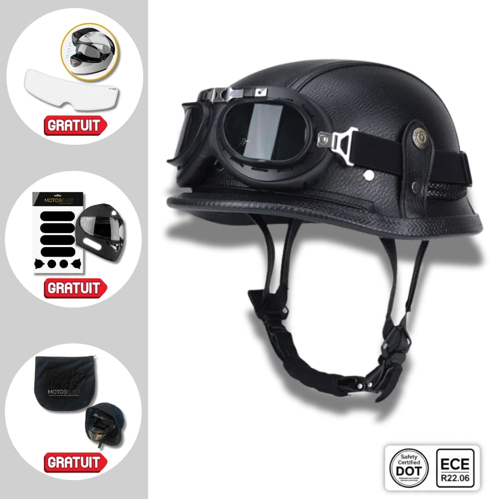 Casque moto Vintage "Cruiser Cuir" avec Lunette