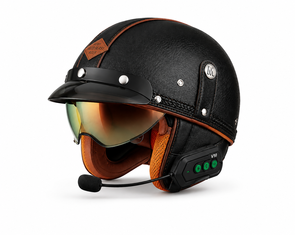 Casque Moto Vintage | Retro Jet Cuir Synthétique | Livraison Gratuite