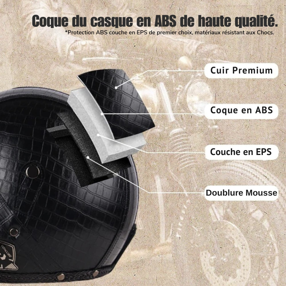Casque Jet | Retro Vintage | casque moto Cuir Synthétique avec Lunette