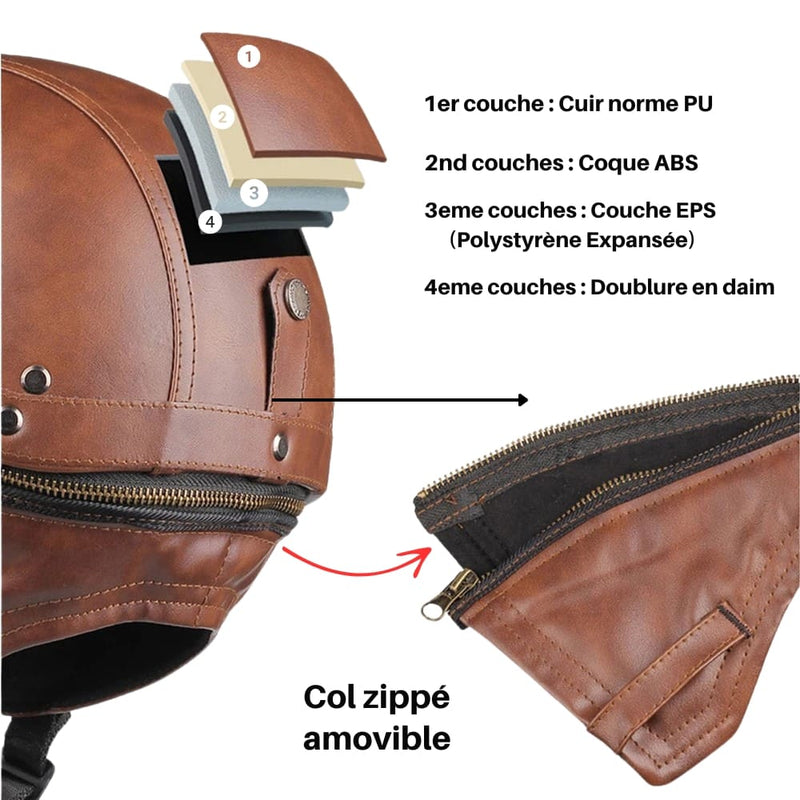 Casque moto Vintage avec Lunette | Livraison Gratuite | 3 CADEAUX OFFERT