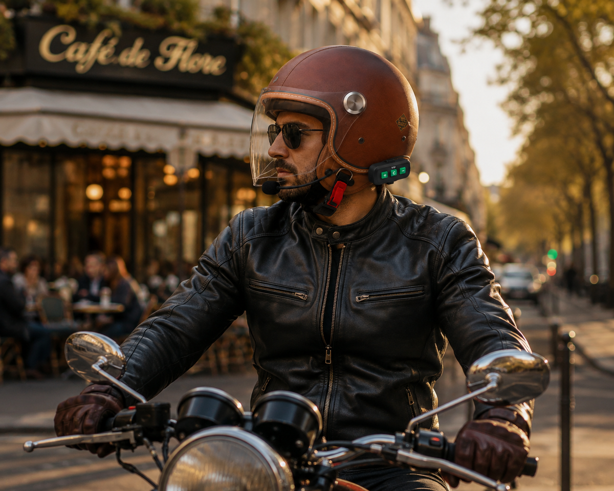 Casque Moto Retro Vintage Marron Uni Bluetooth | Intercom