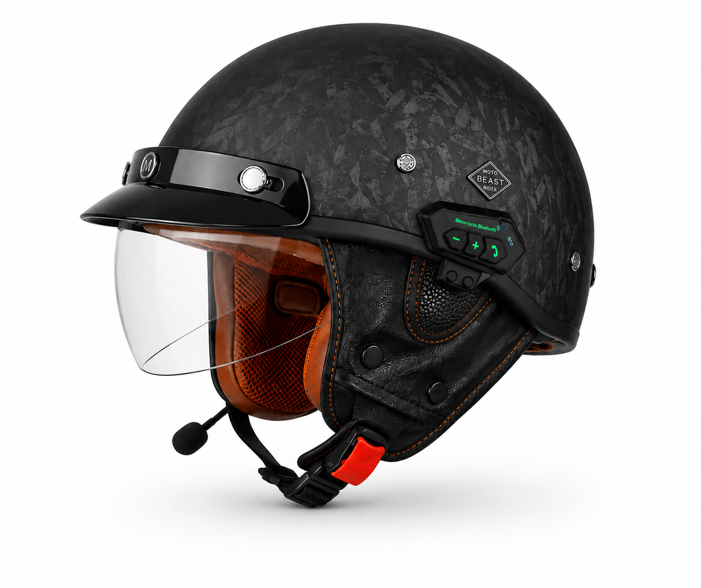 Casque Moto Noir Carbone Bluetooth | Intercom Integre Protection