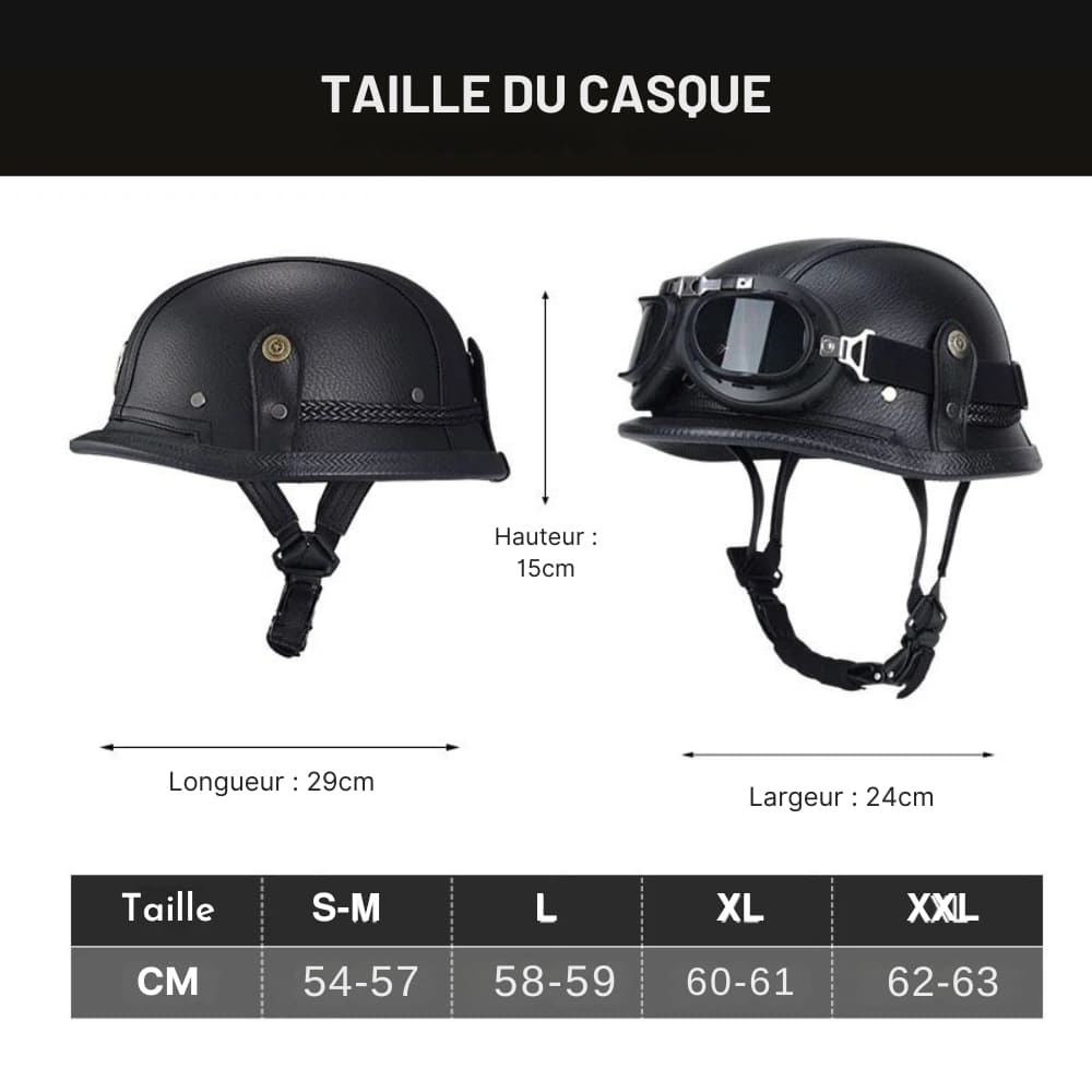Casque moto Vintage "Cruiser Cuir" avec Lunette