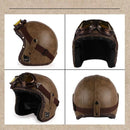 Casque Jet | Retro Vintage | casque moto Cuir Synthétique avec Lunette