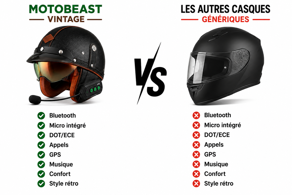 Casque Moto Vintage | Retro Jet Cuir Synthétique | Livraison Gratuite
