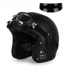 Casque Jet | Retro Vintage | casque moto Cuir Synthétique avec Lunette