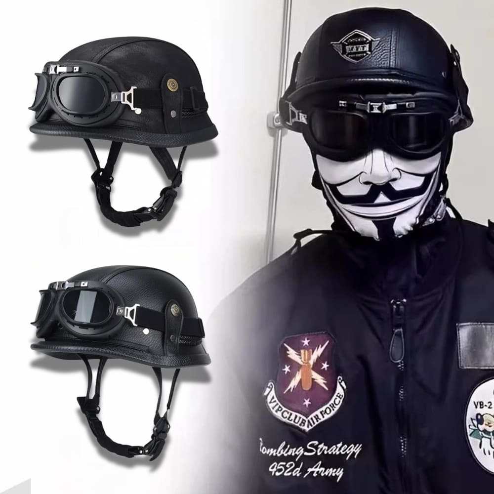 Casque moto Vintage "Cruiser Cuir" avec Lunette