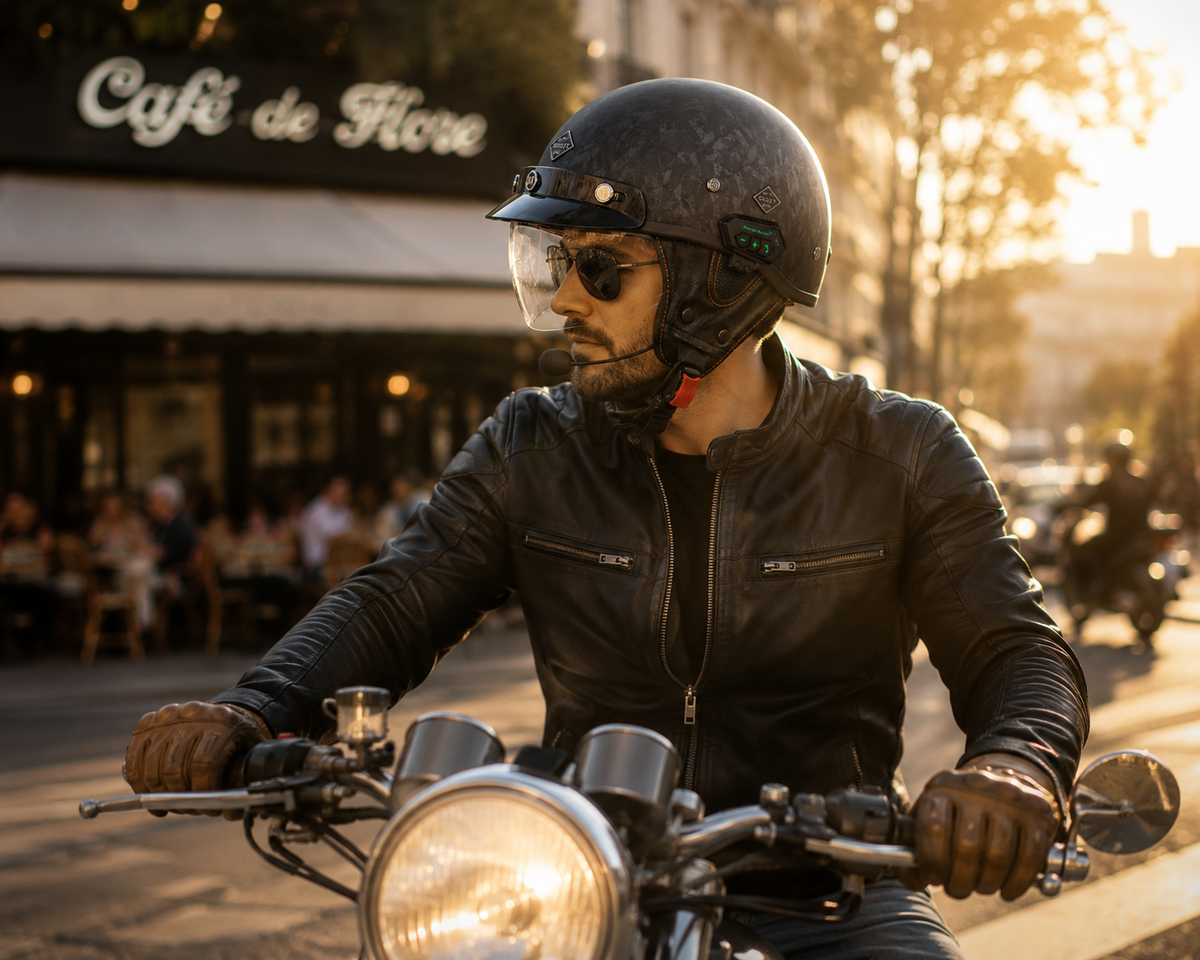 Casque Moto Noir Carbone Bluetooth | Intercom Integre Protection