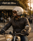 Casque Moto Retro Vintage Marron Damier Bluetooth | Intercom