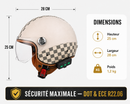 Casque Moto Retro Vintage Marron Damier Bluetooth | Intercom