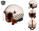 Casque Moto Retro Vintage Marron Damier Bluetooth | Intercom