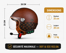 Casque Moto Retro Vintage Marron Damier Bluetooth | Intercom