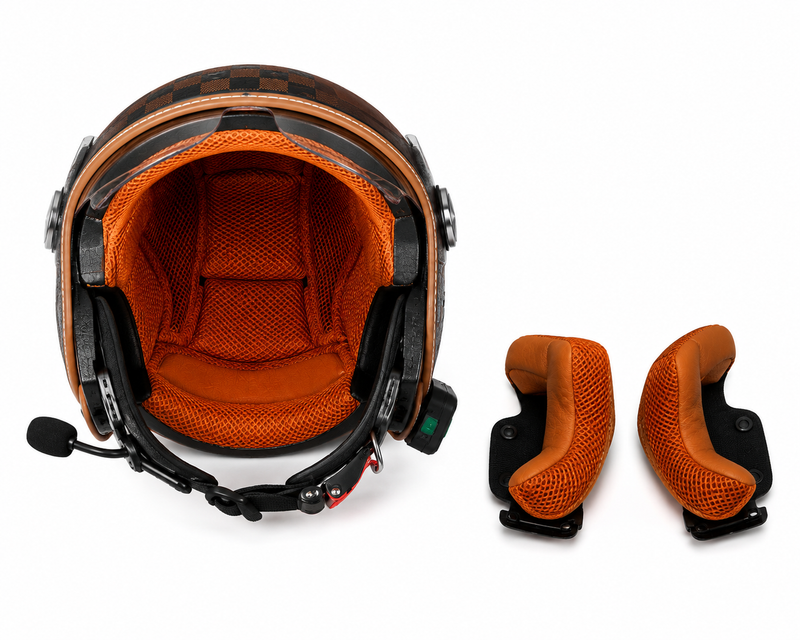 Casque Moto Retro Vintage Marron Damier Bluetooth | Intercom