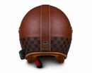 Casque Moto Retro Vintage Marron Damier Bluetooth | Intercom