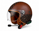Casque Moto Retro Vintage Marron Damier Bluetooth | Intercom