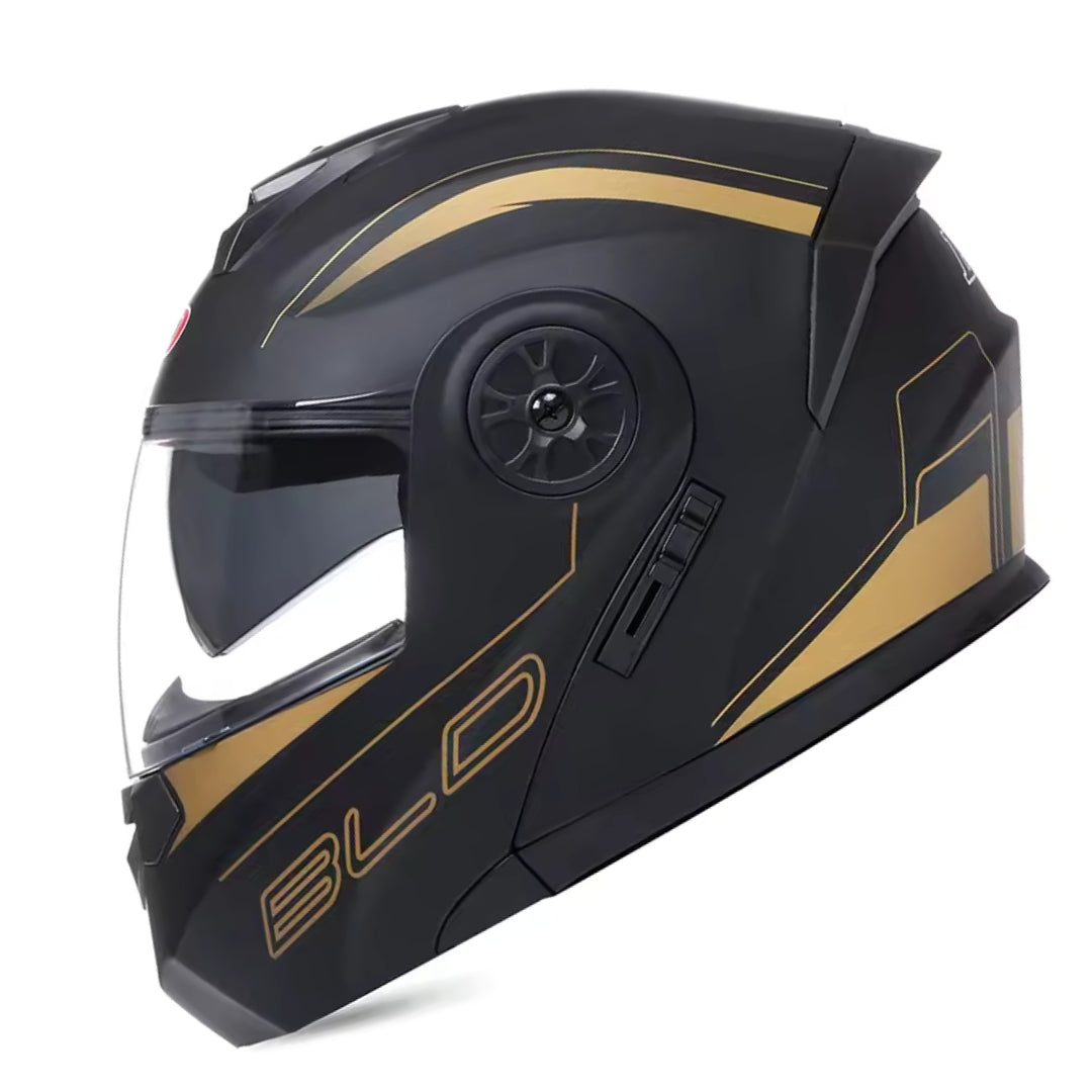 Casque moto Modulable Bluetooth | Noir-Gold | MotoBeast