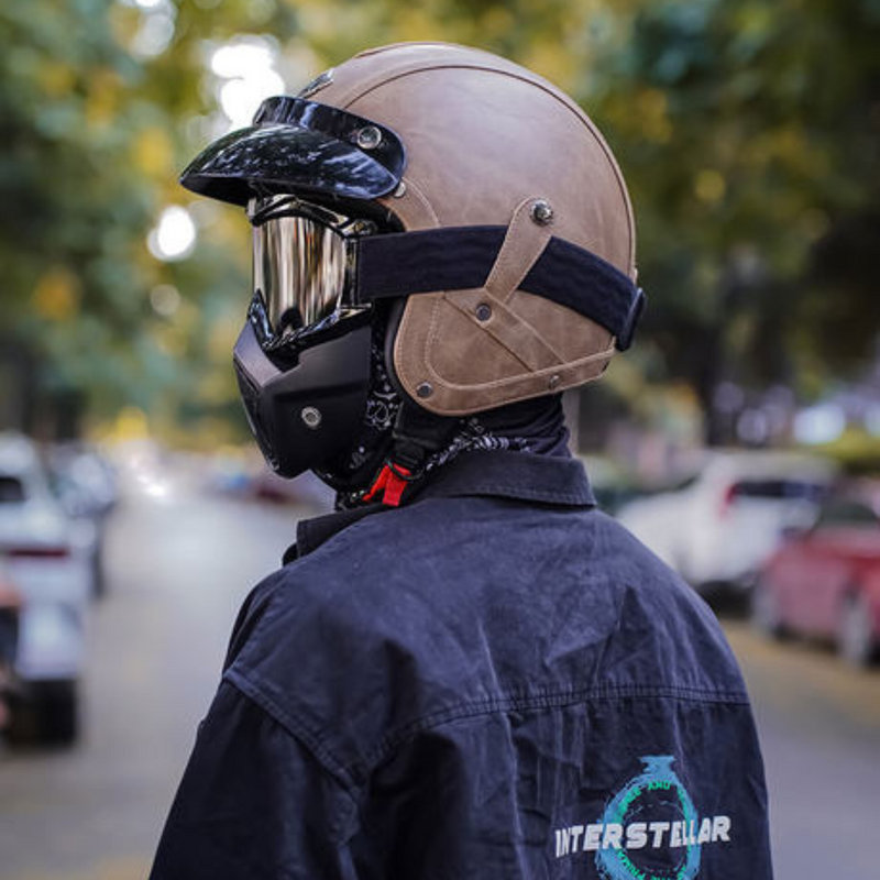 Casque Jet moto Blanc & Doré | Cuir Synthétique