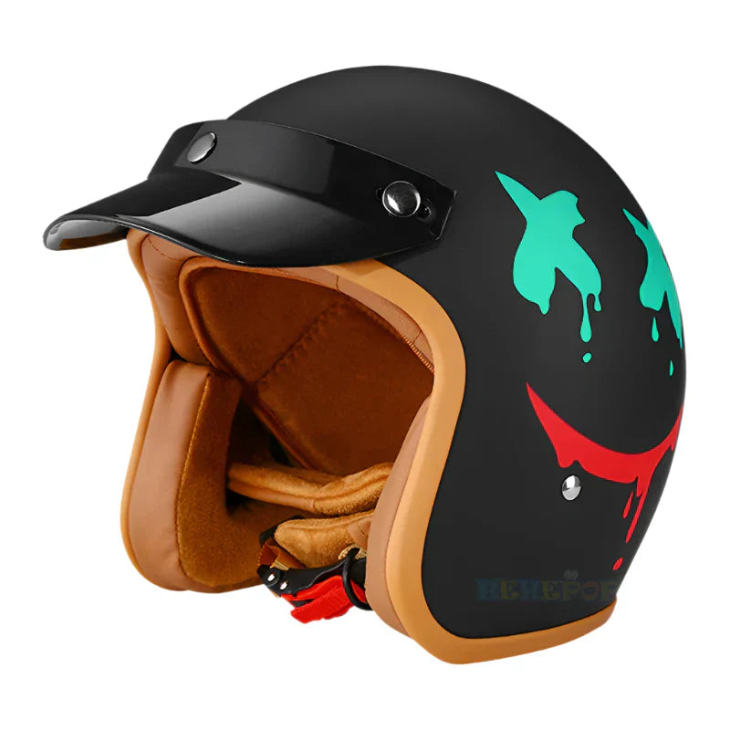 Casque Moto vintage Smile, L.A & Love | Cuir synthétique