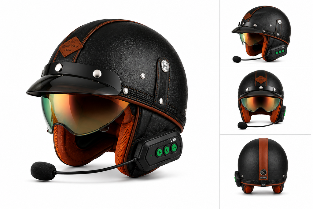 Casque Moto Vintage | Retro Jet Cuir Synthétique | Livraison Gratuite