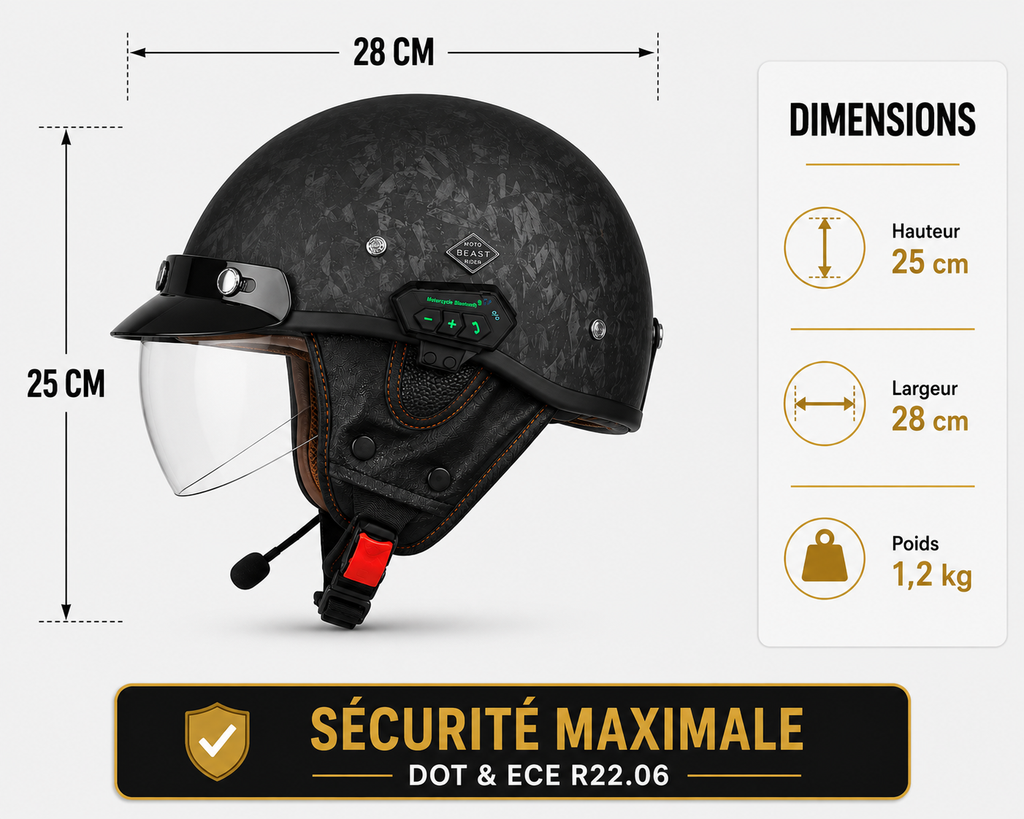 Casque Moto Noir Carbone Bluetooth | Intercom Integre Protection