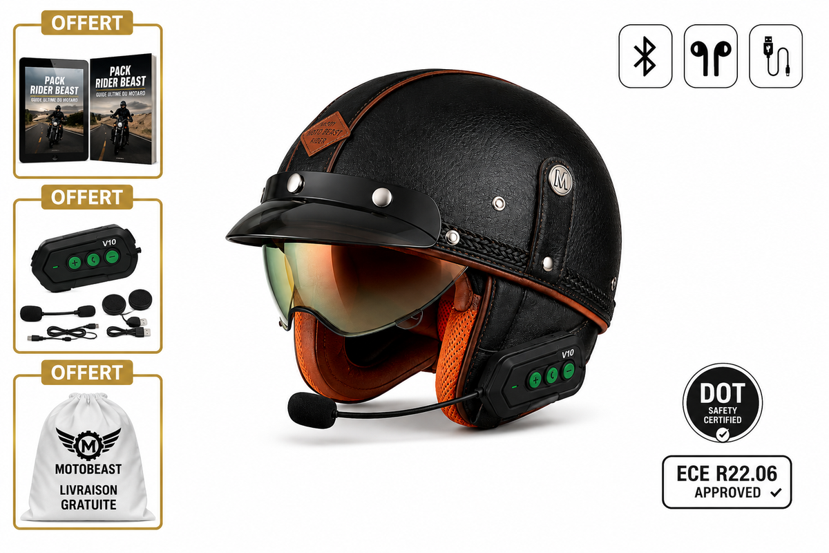 Casque Moto Vintage | Retro Jet Cuir Synthétique | Livraison Gratuite