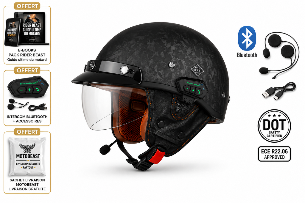 Casque Moto Noir Carbone Bluetooth | Intercom Integre Protection