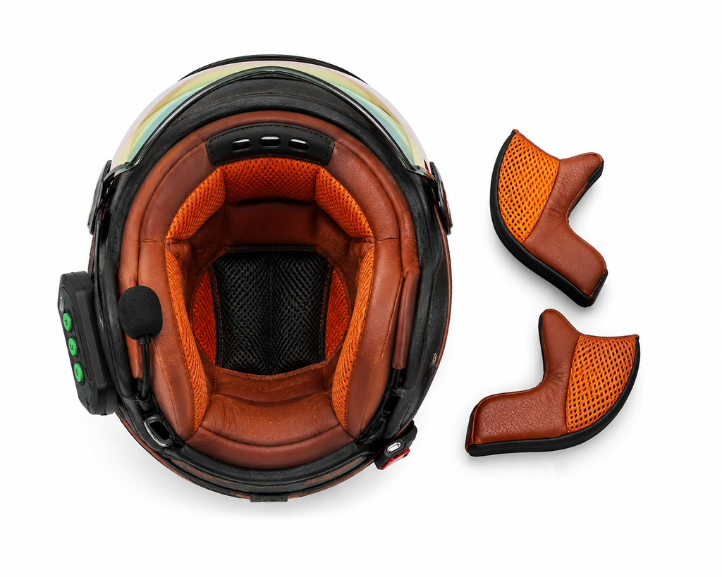 Casque Moto Vintage | Retro Jet Cuir Synthétique | Livraison Gratuite
