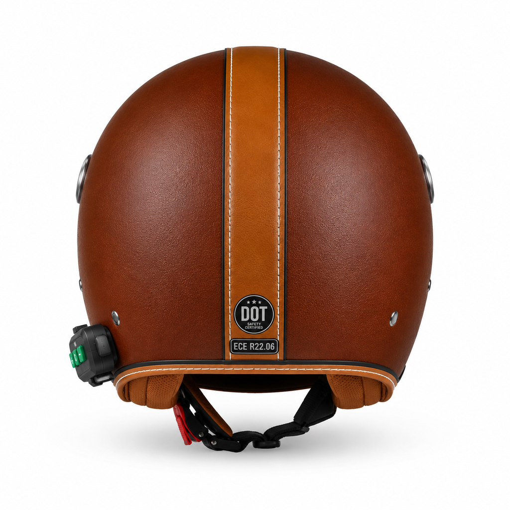 Casque Moto Retro Vintage Marron Uni Bluetooth | Intercom