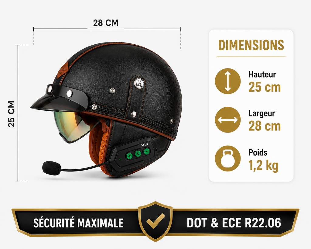 Casque Moto Vintage | Retro Jet Cuir Synthétique | Livraison Gratuite